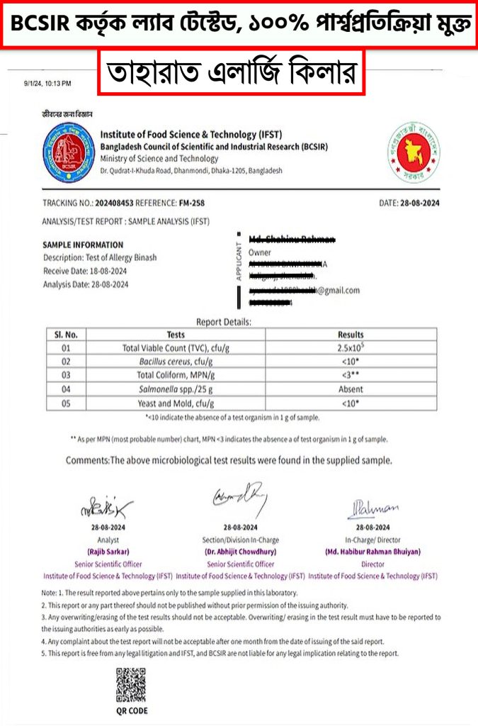 BCSIR টেস্ট রিপোর্ট